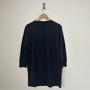 Cos Womens Sweater Large Dress Tunic Navy Blue Wool mock neck Basic Minimalist